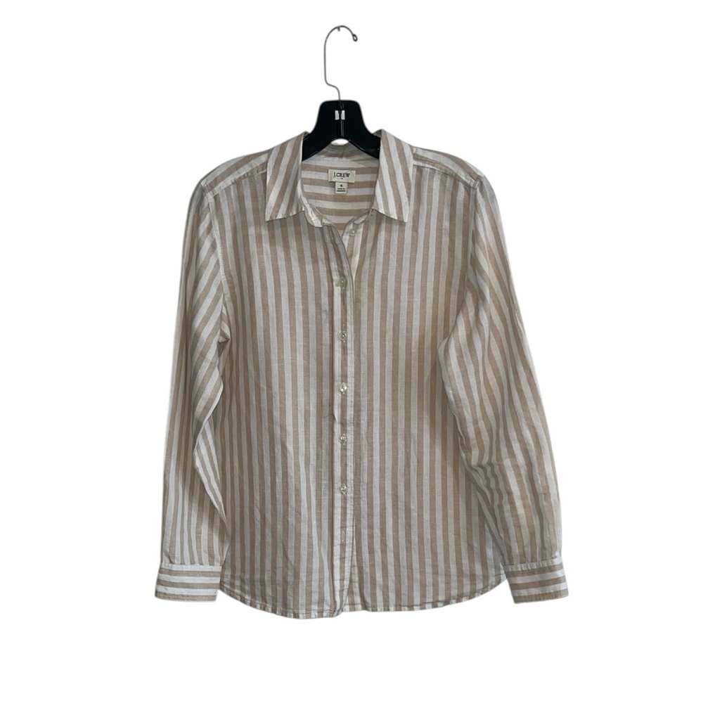 J. Crew Tan Striped Linen Shirt Size Small - Picture 3 of 8